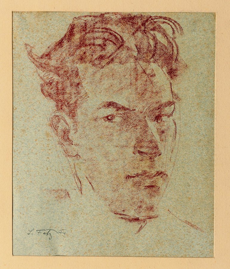 Leopold Fetz Selbstbildnis 1944, Rötel auf Papier, Foto Nachlass